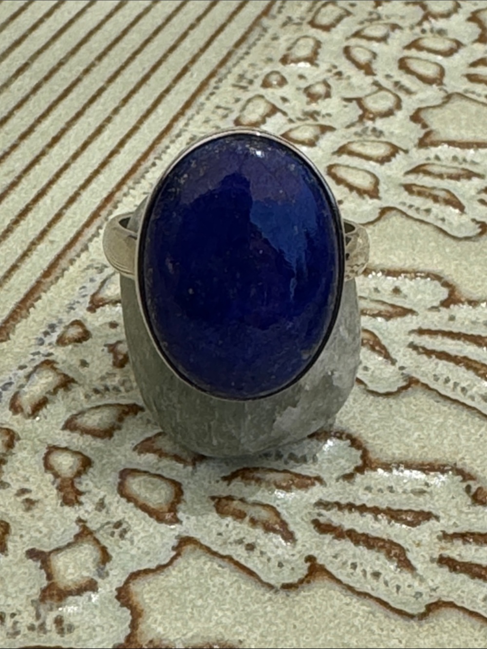 Classic Lapis Lazuli Oval Sterling Ring - Deep Blue - Size 8.5